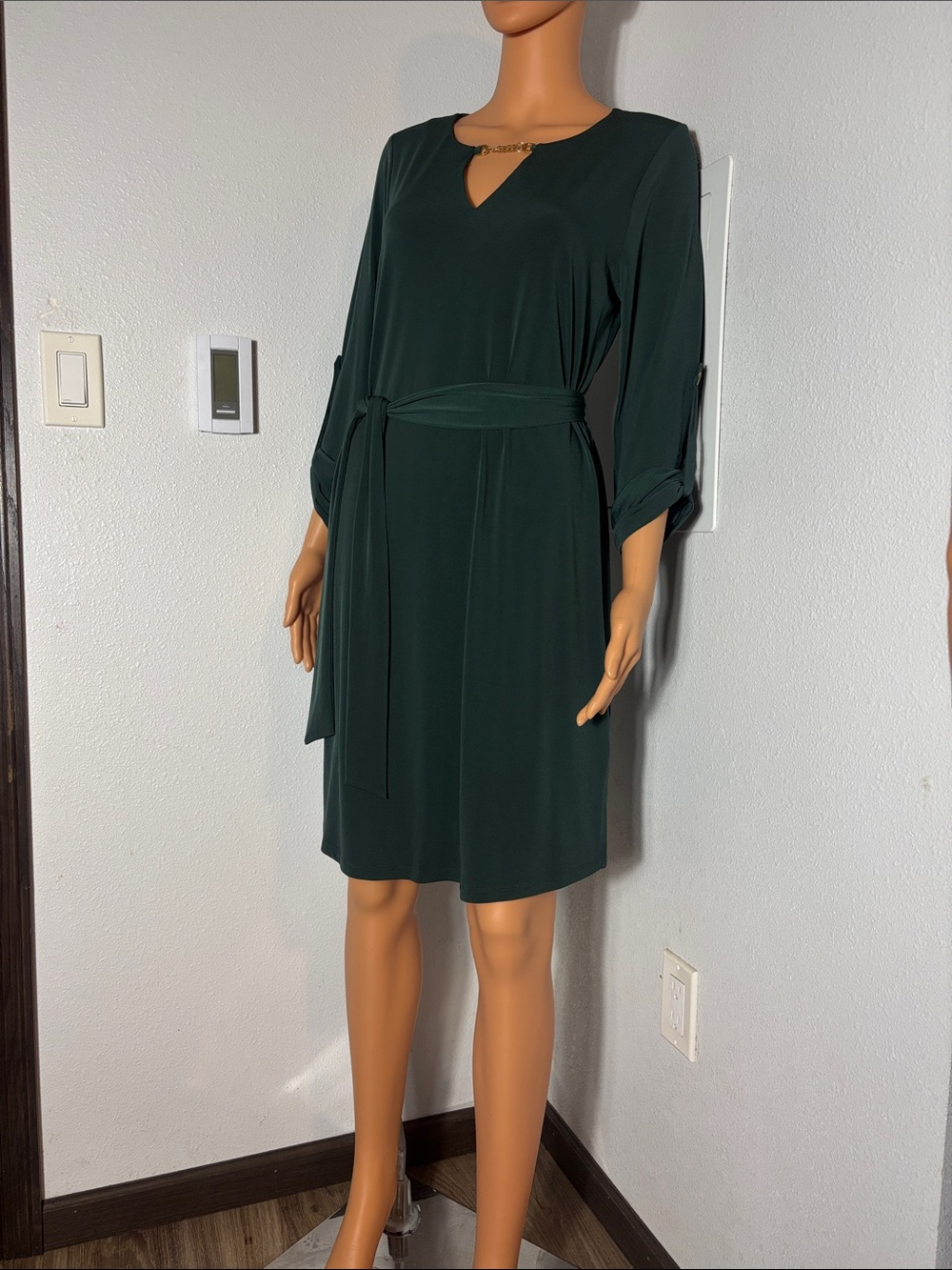 Michael Kors Deep Green Belted Midi Dress